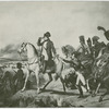 Napoleon on horseback, viewing through a monocular admidst a battle 