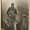 December 18, 1924. A San Francisco iron worker standing on beam on top of forty story building at hour of funeral in New York