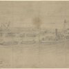 A river scene with gunboats, steamboats, one named the Patuxent, a paddlewheeler