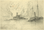 Blowing up of the U.S. Gunboat Westfield, aground on Pelican Island, Galveston Harbor