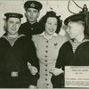 Ethel Merman with service men after performing at Stage Door Canteen (New York City).