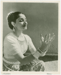 Indrani demonstrating hand gestures in the Orissi style