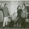 Zachary Scott (The King), Christine Mathews (Tuptim), Jan Clayton (Anna Leonowens) and Leonard Graves (The Kralahome) in rehearsal for the 1956 revival of The King and I