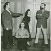 Leonard Graves (The Kralahome), Christine Mathews (Tuptim), Jan Clayton (Anna Leonowens) and Zachary Scott (The King) in rehearsal for the 1956 revival of The King and I