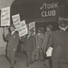 Politicians Herbert L. Bruce (2nd from left) and Hulan Jack (3rd from left) and lawyer Thurgood Marshall (2nd from right) marching with NAACP picketers outside the Stork Club in New York City, on October 26, 1951, to protest discriminatory treatment of entertainer Josephine Baker.