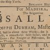Ad: For Madeira, The Brigantine Sally, Joseph Durham, Master, will sail in about three weeks