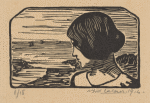 Woman's head; seashore in background