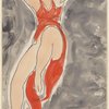 Isadora Duncan (enface, prancing left of frame, red tunic)