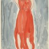 Isadora Duncan (enface, arms behind, head down, red orange tunic)