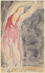 Isadora Duncan (left side of frame, arms above and back, crimson to pink tunic)