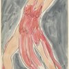 Isadora Duncan (lunging right to left efface, arms thrown back,  dark pink tunic)