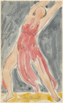 Isadora Duncan (lunging right to left efface, arms thrown back,  dark pink tunic)