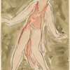 Isadora Duncan (enface left, tilting slightly back and right, arms and legs apart, half toe, red/pink tunic)