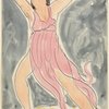 Isadora Duncan (lunging right to left onto right leg, arms above and outward, orchid pink tunic)