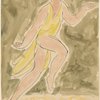 Isadora Duncan (skipping left to right, right leg lifted, yellow tunic)