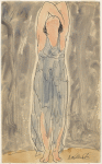 Isadora Duncan (center enface, arms directly overhead, face up, blue tunic)