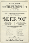 Advertisement in The Playgoer (September 15,1929) for Me for You, the pre-Broadway title of Heads Up!, at the Shubert Detroit Opera House (Detroit, Mich.)
