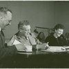 Joshua Logan (director), Ezio Pinza (Emile De Becque), Mary Martin (Nellie Forbush), and cast at early reading of South Pacific