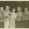 Mary Martin (Nellie Forbush) surrounded by creative team of South Pacific at Martin's final performance, June 1951