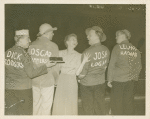 Mary Martin (Nellie Forbush) surrounded by creative team of South Pacific at Martin's final performance, June, 1951