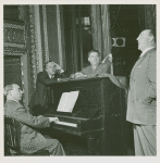 Richard Rodgers (Music), Joshua Logan (Director), Oscar Hammerstein II (Lyrics) auditioning Roger Rico (far right) as an Emile De Becque replacement in South Pacific