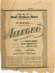 The Theatre Guild presents a new musical play Allegro. Music by Richard Rodgers. Book and lyrics by Oscar Hammerstein II. Entire production staged by Agnes De Mille...