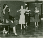 Agnes De Mille (director and choreographer), center, in rehearsal for Allegro