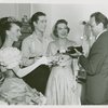 Helen Gallagher (Gladys Bump), Harold Lang (Joey Evans), Vivienne Segal (Vera Simpson) and David Alexander (director) backstage at the the 1952 revival of Pal Joey
