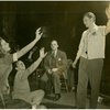 Constance Moore (Antiope), Ray Bolger (Sapiens), Joshua Logan (director) and Robert Alton (choreographer) in rehearsal for By Jupiter