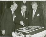 Joseph Fields (book), Richard Rodgers (music) and Oscar Hammerstein II (lyrics) at a party for Flower Drum Song