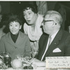 Miyoshi Umeki (Mei Li), Juanita Hall (Madam Liang) and Oscar Hammerstein II (lyrics) at an anniversary party for Flower Drum Song