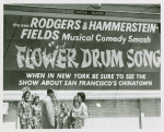C.Y. Lee (novelist), Lily Valentine (Miss Pacific Festival) and girls of the St. Mary's Girls Drum Corp. at the unveiling of the Flower Drum Song billboard in Chinatown (San Francisco, Calif.)