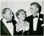 Richard Rodgers (music), Mary Martin (Maria Rainer) and Oscar Hammerstein II (lyrics) at the opening night of The Sound of Music