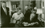 Oscar Hammerstein II (lyrics), Mary Martin (Maria Rainer), Lindsay Crouse (book) and Richard Rodgers (music) at reading for The Sound of Music