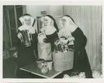 Lizbeth Pritchett (Sister Berthe replacement), Karen Shepard (Sister Sophia) and Nadine Lewis (Sister Margaretta replacement) of The Sound of Music as they move their belongings from the Lunt-Fontanne Theatre to the Mark Hellinger Theatre