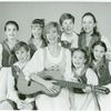 Back row: Kia Graves (Brigitta), Kelly Karbacz (Louisa), Richard H. Blake (Friedrich) and Emily Loesser (Liesl); Front row: Ted Huffman (Kurt), Debbie Boone (Maria Rainer), Lauren Gaffney, (Marta) and Mary Mazzello (Gretl) in the 1990 revival of The Sound of Music