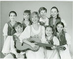 Back row: Kia Graves (Brigitta), Kelly Karbacz (Louisa), Richard H. Blake (Friedrich) and Emily Loesser (Liesl); Front row: Ted Huffman (Kurt), Debbie Boone (Maria Rainer), Lauren Gaffney, (Marta) and Mary Mazzello (Gretl) in the 1990 revival of The Sound of Music