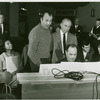 Samuel Taylor (book), Diahann Carroll (Barbara Woodruff), Richard Kiley (David Jordon), Richard Rodgers (music), Milton Greene (assistant conductor), Don Chastain (Mike Robinson), Bernice Massi (Comfort O'Connell) and others at rehearsal for No Strings