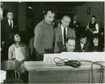 Samuel Taylor (book), Diahann Carroll (Barbara Woodruff), Richard Kiley (David Jordon), Richard Rodgers (music), Milton Greene (assistant conductor), Don Chastain (Mike Robinson), Bernice Massi (Comfort O'Connell) and others at rehearsal for No Strings