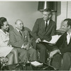 Diahann Carroll (Barbara Woodruff), Richard Rodgers (music), Samuel Taylor (book) and Richard Kiley (David Jordon) in rehearsal for the stage production No Strings