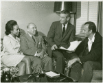 Diahann Carroll (Barbara Woodruff), Richard Rodgers (music), Samuel Taylor (book) and Richard Kiley (David Jordon) in rehearsal for the stage production No Strings