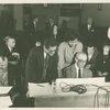 Richard Kiley (David Jordon), Samuel Taylor (book), Diahann Carroll (Barbara Woodruff), Richard Rodgers (music), Don Chastain (Mike Robinson), Bernice Rossi (Comfort O'Connell), Mitchell Gregg (Louis de Pourtal) and others in rehearsal for No Strings
