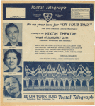 Flyer in the form of a telegram advertising the booking (January 25-30, 1937) of On Your Toes at the Nixon Theatre (Pittsburgh, Pa.)