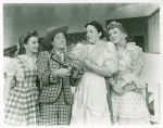 Joan Roberts (Laurey), Joseph Buloff (Ali Hakim), Betty Garde (Aunt Eller) and Celeste Holm (Ado Annie) in Oklahoma!