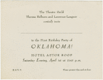 Invitation from the Theatre Guild to a party (April 1st, 1944) for the first anniversary of Oklahoma!