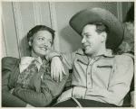 Betty Garde (Aunt Eller) and Alfred Drake (Curly) sharing a candid moment during the original run of Oklahoma!