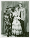 David LeGrant (Ali Hakim), Barbara Cook (Ado Annie) and Harris Hawkins (Will Parker) in the 1953 revival of Oklahoma!