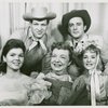 Louise O'Brien (Laurey), Peter Palmer (Curly), Betty Garde (Aunt Eller), Richard France (Will Parker) and Ann Fraser (Ado Annie) in the 1963 revival of Oklahoma!