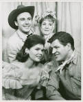 Richard France (Will Parker), Louise O'Brien (Laurey), Ann Fraser (Ado Annie) and Peter Palmer (Curly) in the 1963 revival of Oklahoma!