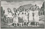 Six women in a scene from "Le Sacre du Printemps."